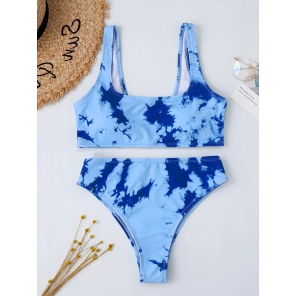 Tie dye bikini high waist blue teal turquoise - Picture 4 of 6